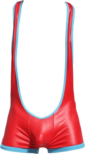 JEShifangjiusu Men Leather Wrestling Singlet Suspender Jockstrap Bodysuit Thong One-Piece Printing Leotard Brief Underwear