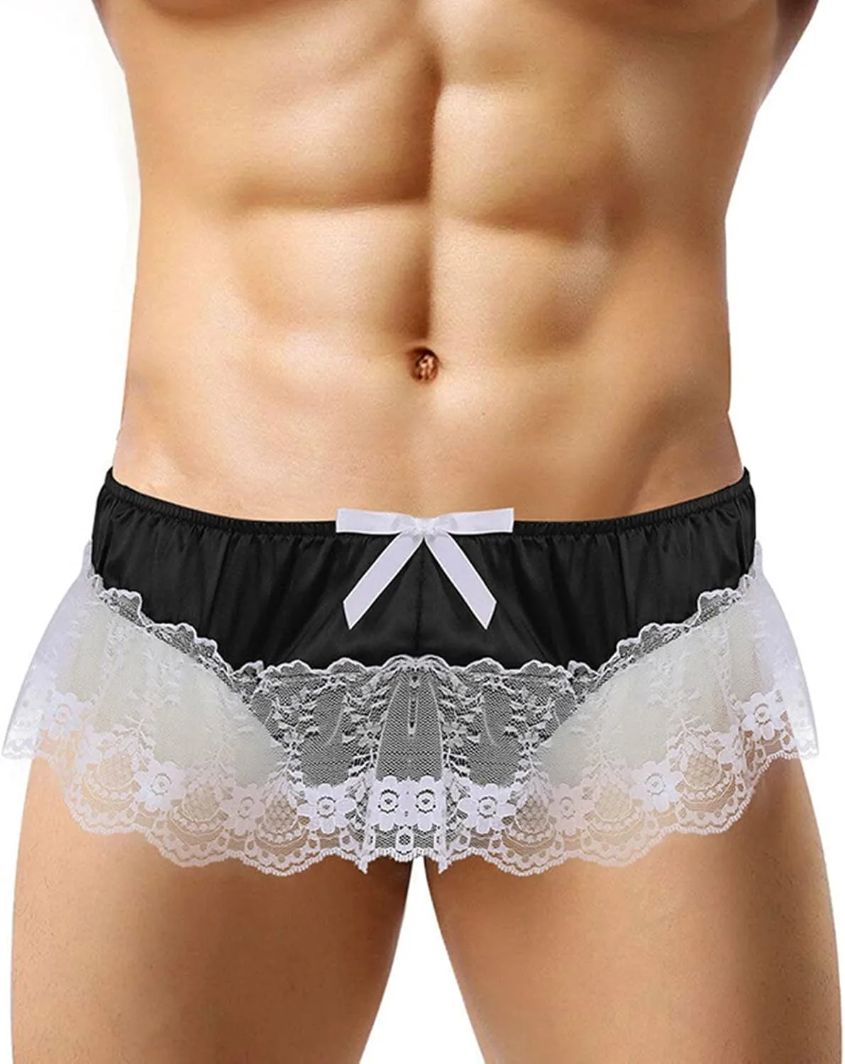 JEShifangjiusu Men?S Floral Lace Underwear Crossdress Sissy Pouch G-String Thong Panties Sexy Maid Cosplay Lingerie Brief