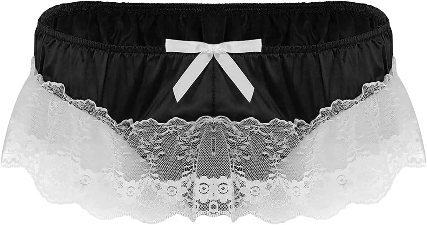 JEShifangjiusu Men?S Floral Lace Underwear Crossdress Sissy Pouch G-String Thong Panties Sexy Maid Cosplay Lingerie Brief