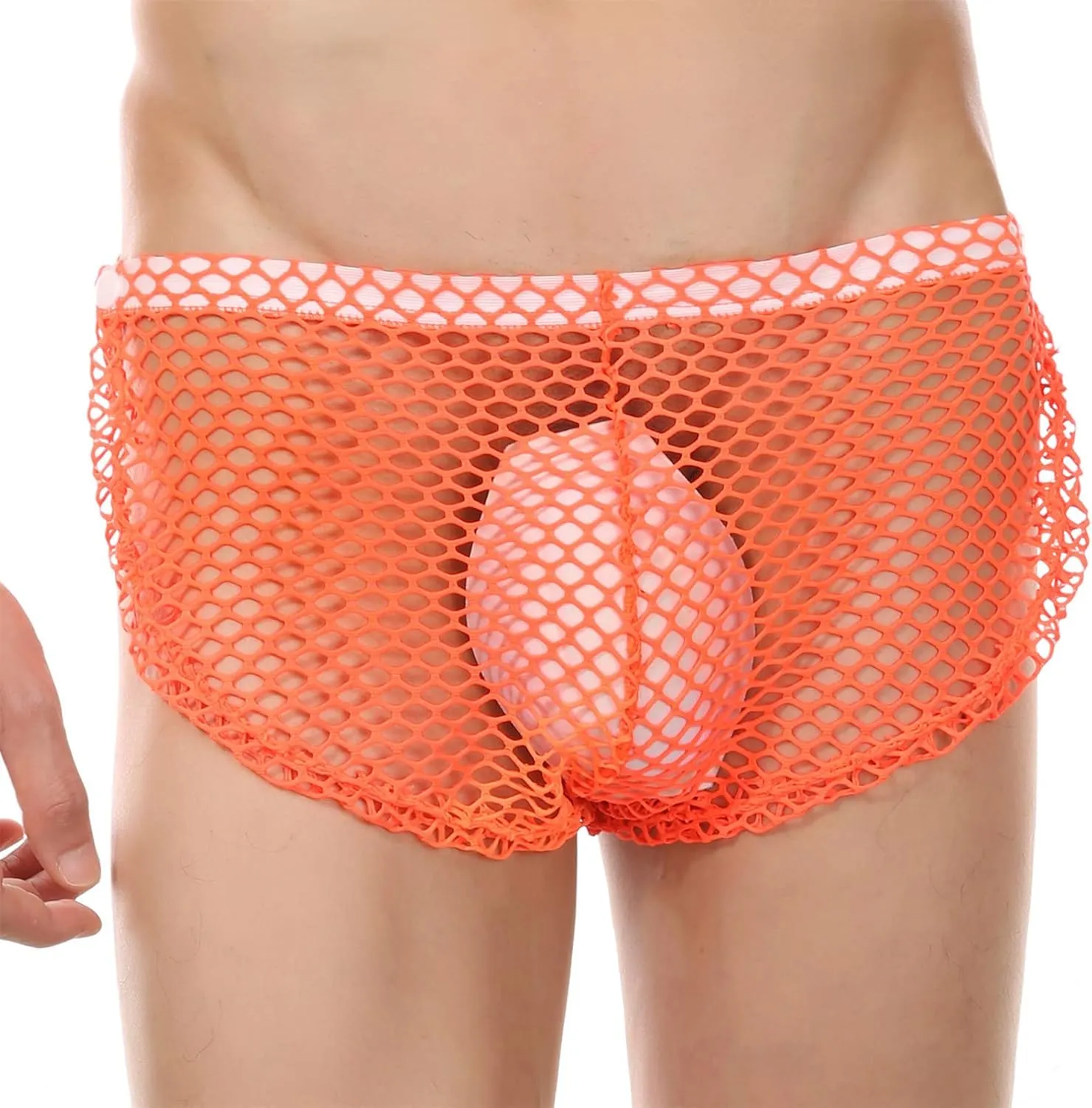 JEShifangjiusu Men's Sexy Mesh Boxer Briefs Underwear See-Through Fishnet Lingerie Low Waist Funny Buckled Pouch Trunks