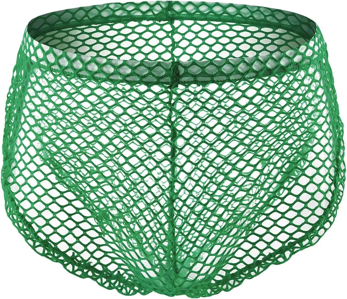 JEShifangjiusu Men's Sexy Mesh Boxer Briefs Underwear See-Through Fishnet Lingerie Low Waist Funny Buckled Pouch Trunks