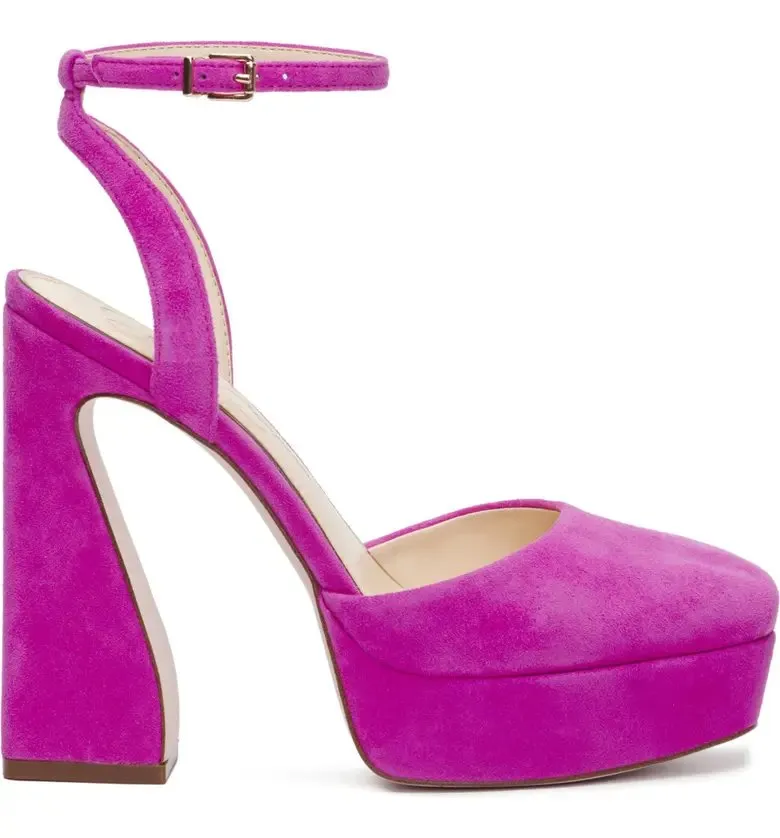 Jessica Simpson Deirae Black Ankle Strap Block Heel Almond Toe Fashion Pumps