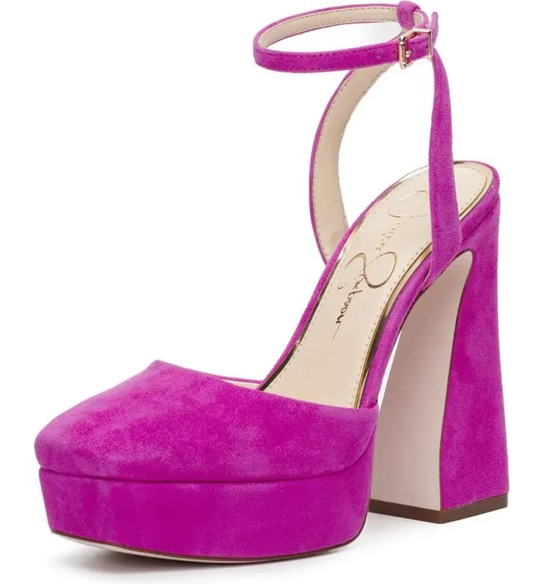 Jessica Simpson Deirae Black Ankle Strap Block Heel Almond Toe Fashion Pumps
