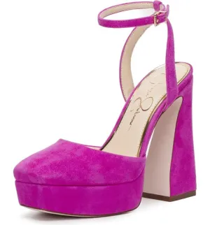 Jessica Simpson Deirae Black Ankle Strap Block Heel Almond Toe Fashion Pumps