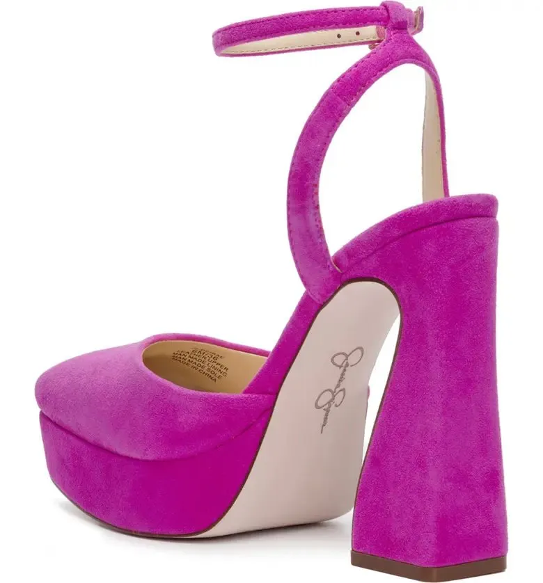 Jessica Simpson Deirae Black Ankle Strap Block Heel Almond Toe Fashion Pumps