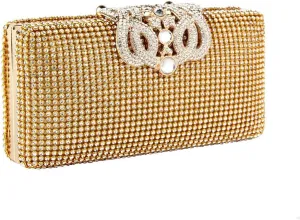 JIAN YA NA Diamante Crystal Diamond Evening Bag Unique Clasp Clutch Purse Party Bridal Prom (Gold-Crown)