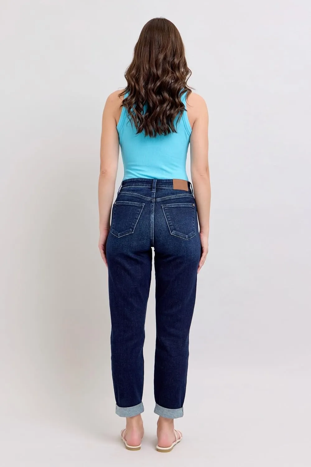 Judy Blue High Waist Boyfriend Jeans for Women | Stretchy Relaxed Fit Denim | Cuffed & Uncuffed Options  82646