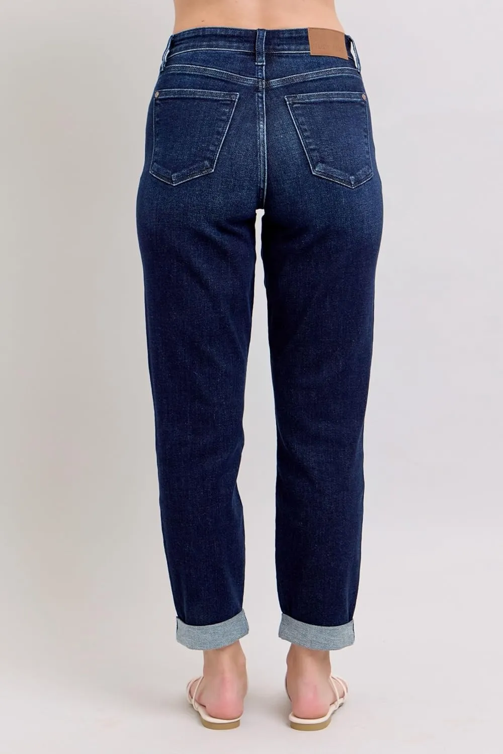 Judy Blue High Waist Boyfriend Jeans for Women | Stretchy Relaxed Fit Denim | Cuffed & Uncuffed Options  82646