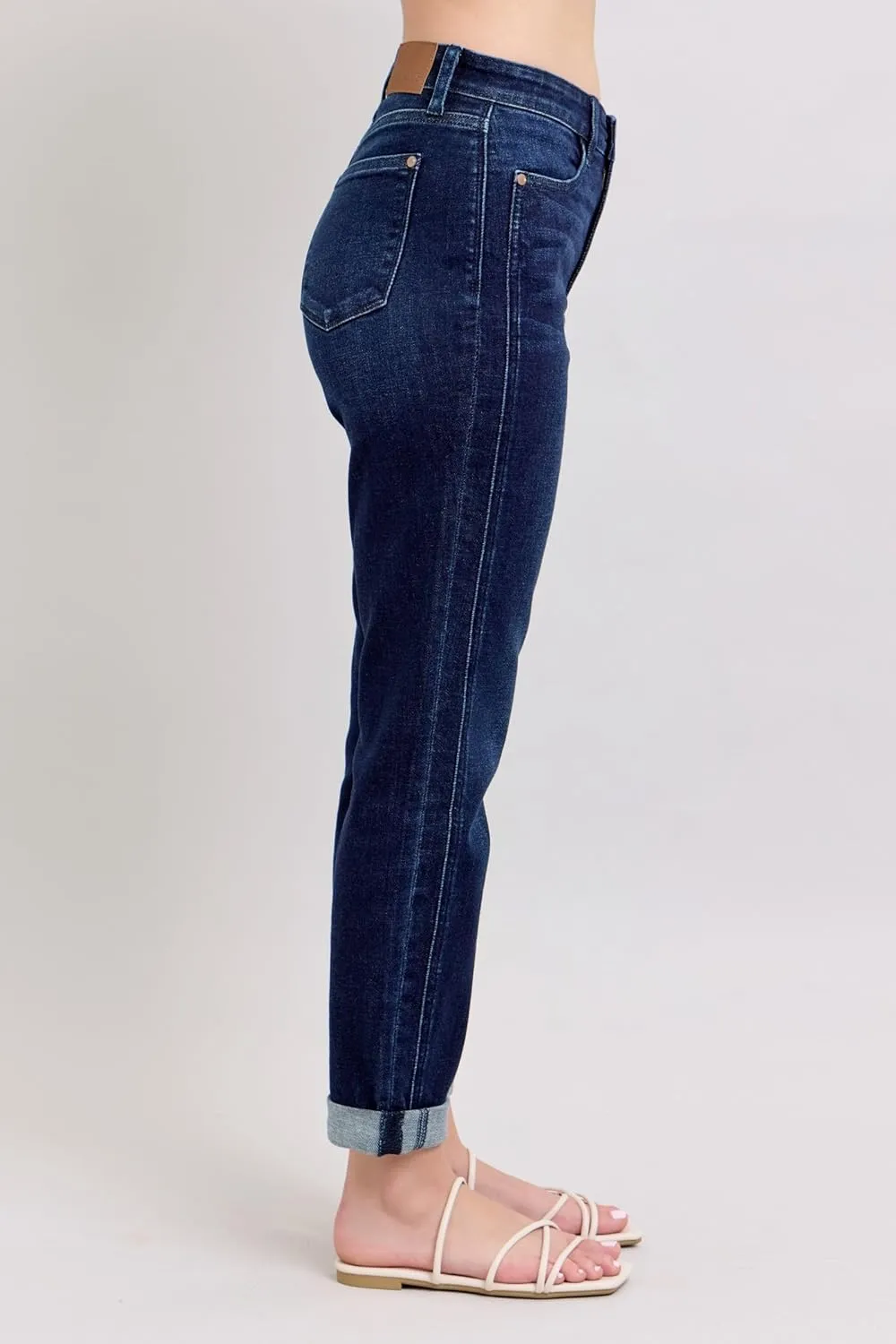 Judy Blue High Waist Boyfriend Jeans for Women | Stretchy Relaxed Fit Denim | Cuffed & Uncuffed Options  82646