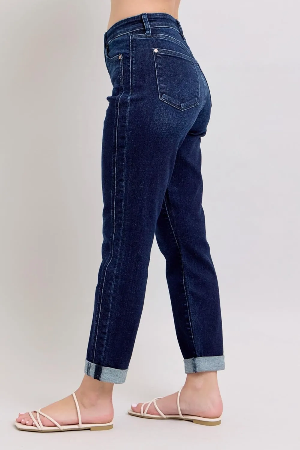 Judy Blue High Waist Boyfriend Jeans for Women | Stretchy Relaxed Fit Denim | Cuffed & Uncuffed Options  82646