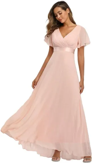 JYHBHMZG Women's Spring Summer Swing Double V-Neck Flare Sleeve Chiffon Evening Party Gown for Formal Wedding Prom