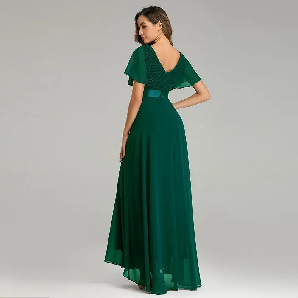 JYHBHMZG Women's Spring Summer Swing Double V-Neck Flare Sleeve Chiffon Evening Party Gown for Formal Wedding Prom