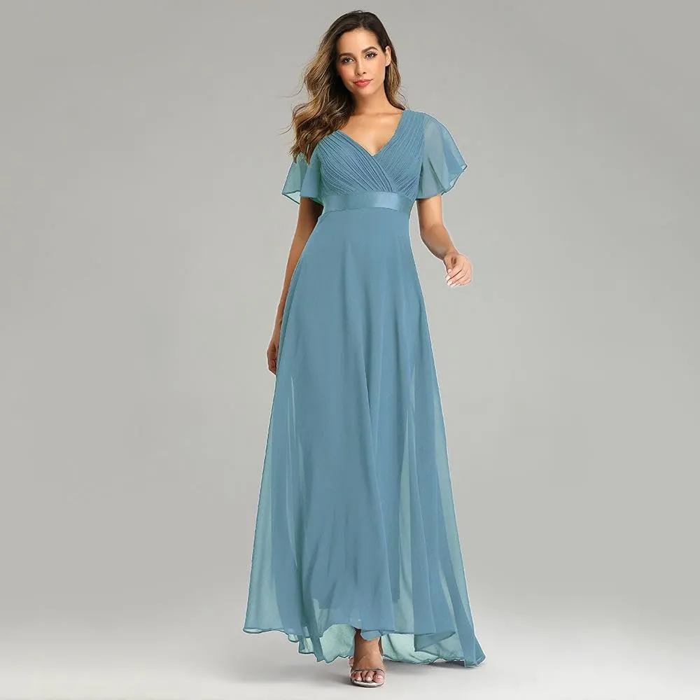 JYHBHMZG Women's Spring Summer Swing Double V-Neck Flare Sleeve Chiffon Evening Party Gown for Formal Wedding Prom