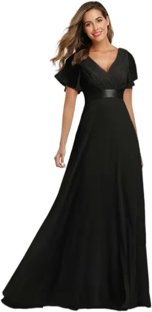 JYHBHMZG Women's Spring Summer Swing Double V-Neck Flare Sleeve Chiffon Evening Party Gown for Formal Wedding Prom