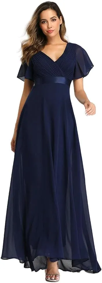 JYHBHMZG Women's Spring Summer Swing Double V-Neck Flare Sleeve Chiffon Evening Party Gown for Formal Wedding Prom