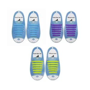 Kids Elastic No Tie Speed Shoelaces- Purple/Blue/Yellow Combo