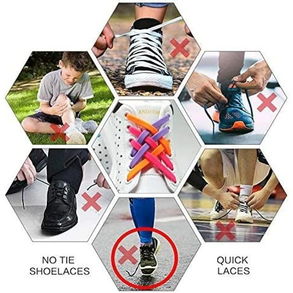 Kids Elastic No Tie Speed Shoelaces- Purple/Blue/Yellow Combo