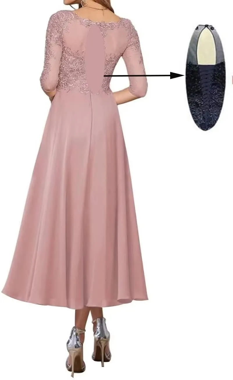 Lace Appliques Mother of The Bride Dresses for Wedding Tea Length Dresses for Women Chiffon Wedding Gown