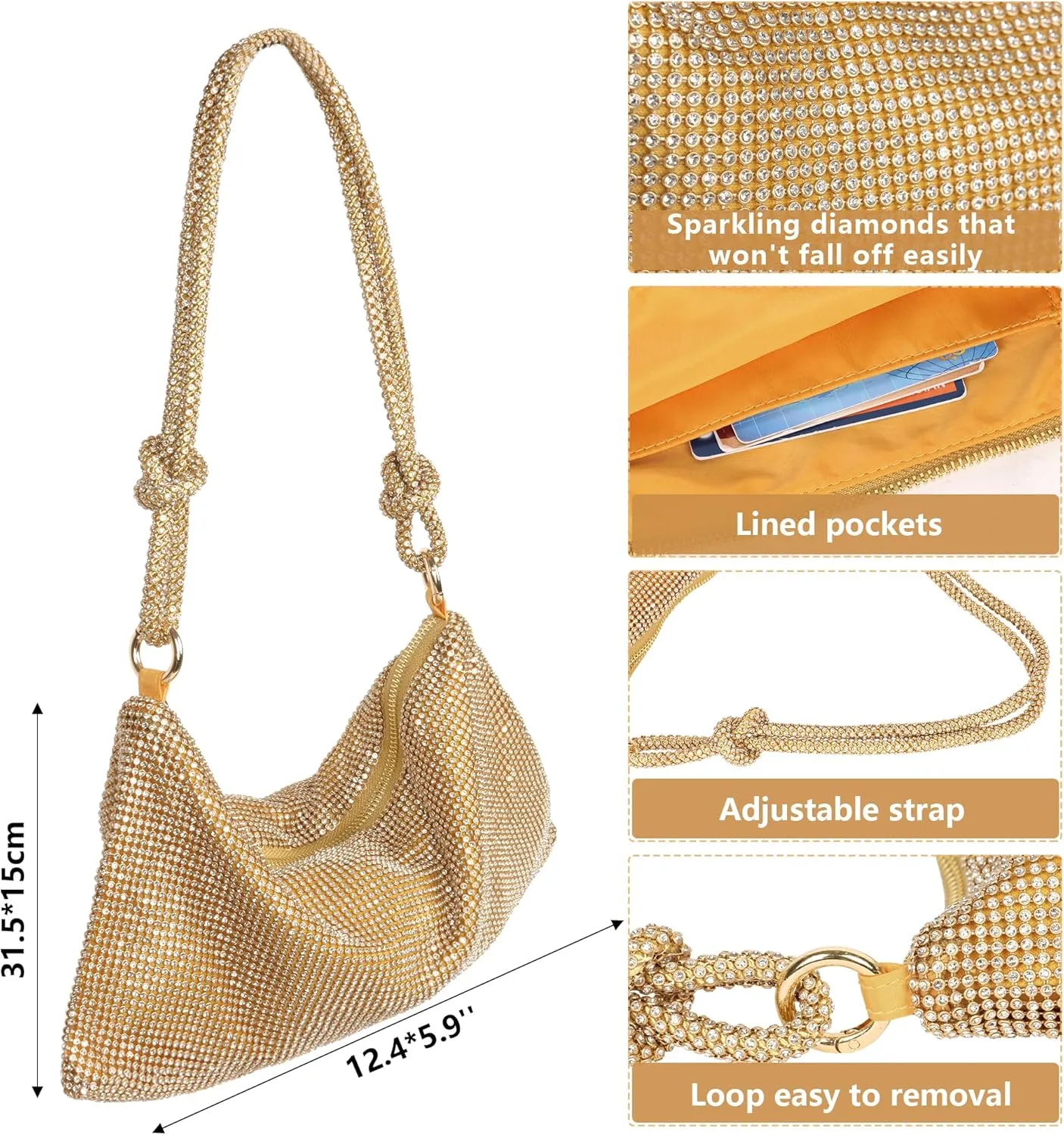 Lady Evening Clutch Handbag Sparkling Women's Clutch Purses Glitter Handbag Classic Shoulder Bag for Wedding Prom Party