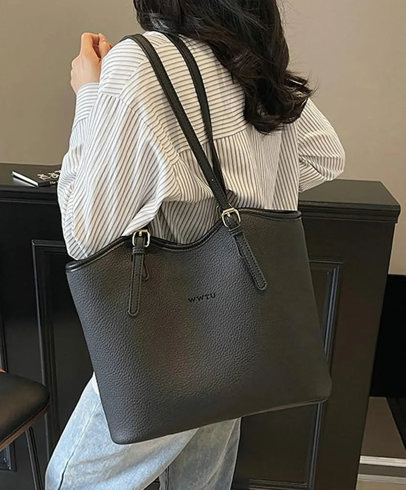 Large PU Leather Tote Bag for Women Zipper Shoulder Handbag Casual Satchel for Work Dating College