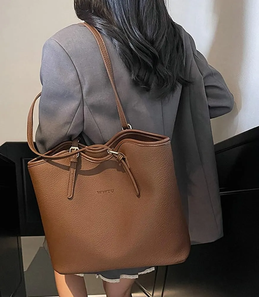 Large PU Leather Tote Bag for Women Zipper Shoulder Handbag Casual Satchel for Work Dating College