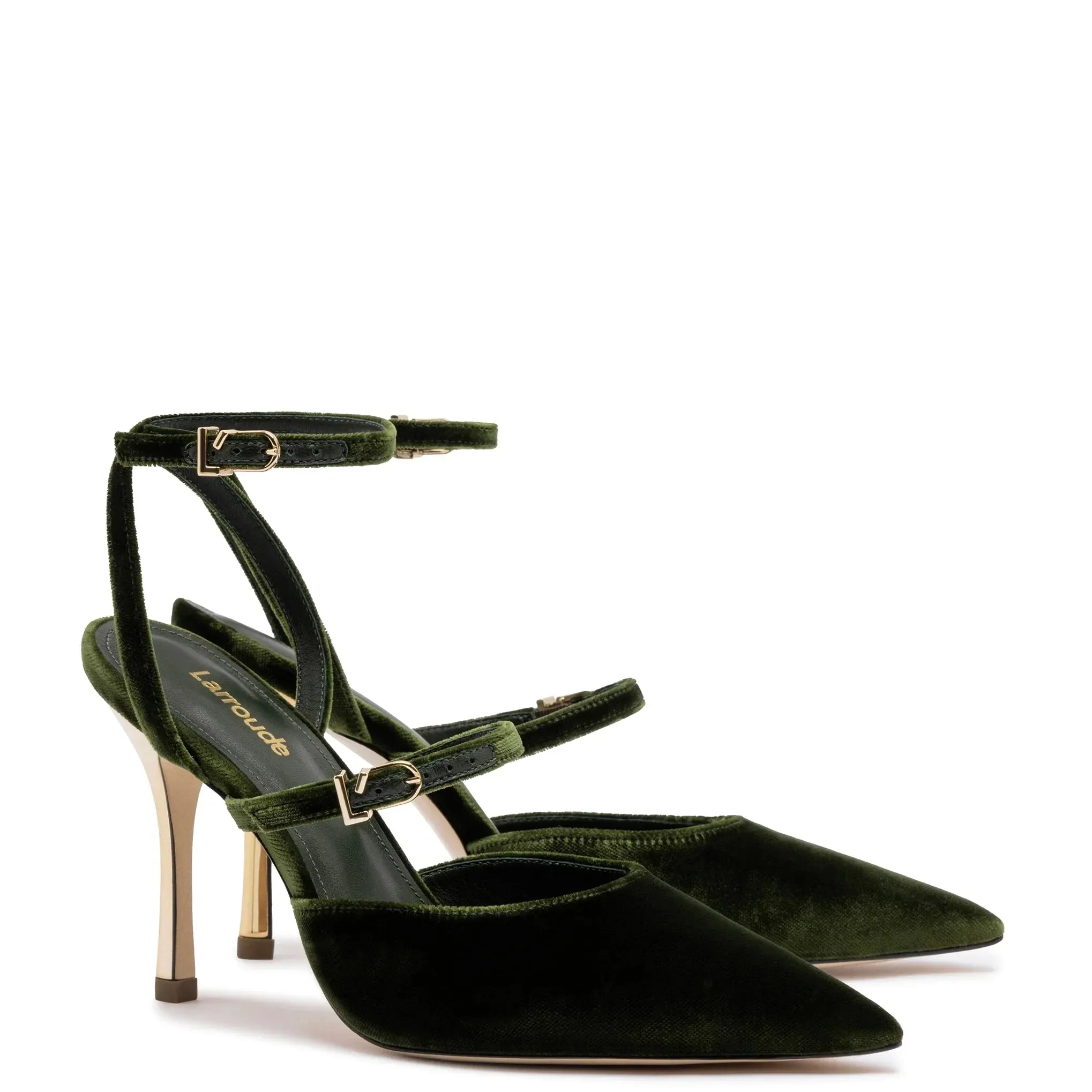 Larroude Kris Pump In Deep Green Bosco-Velvet