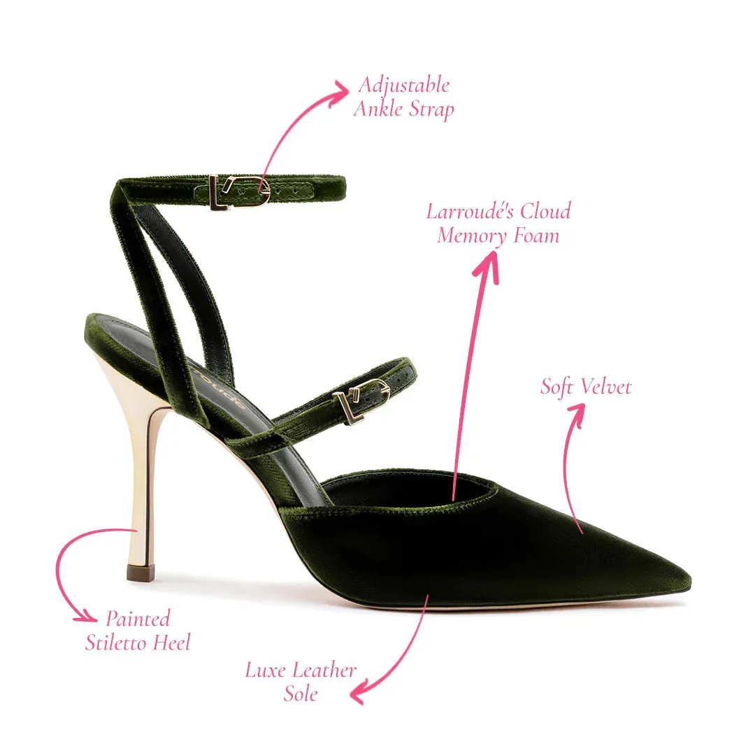 Larroude Kris Pump In Deep Green Bosco-Velvet