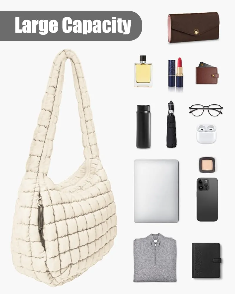 LaurelTree Quilted Puffer Crossbody Bag Lightweight Nylon Puffer Tote Bags Puffy Shoulder Bag Carryall Hobo Bags for Women