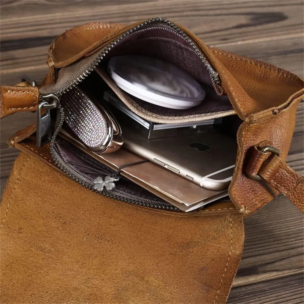 Leather Versatile Men's And Women's Bag Shoulder Cross Body Leather Small Backpack Retro Bag