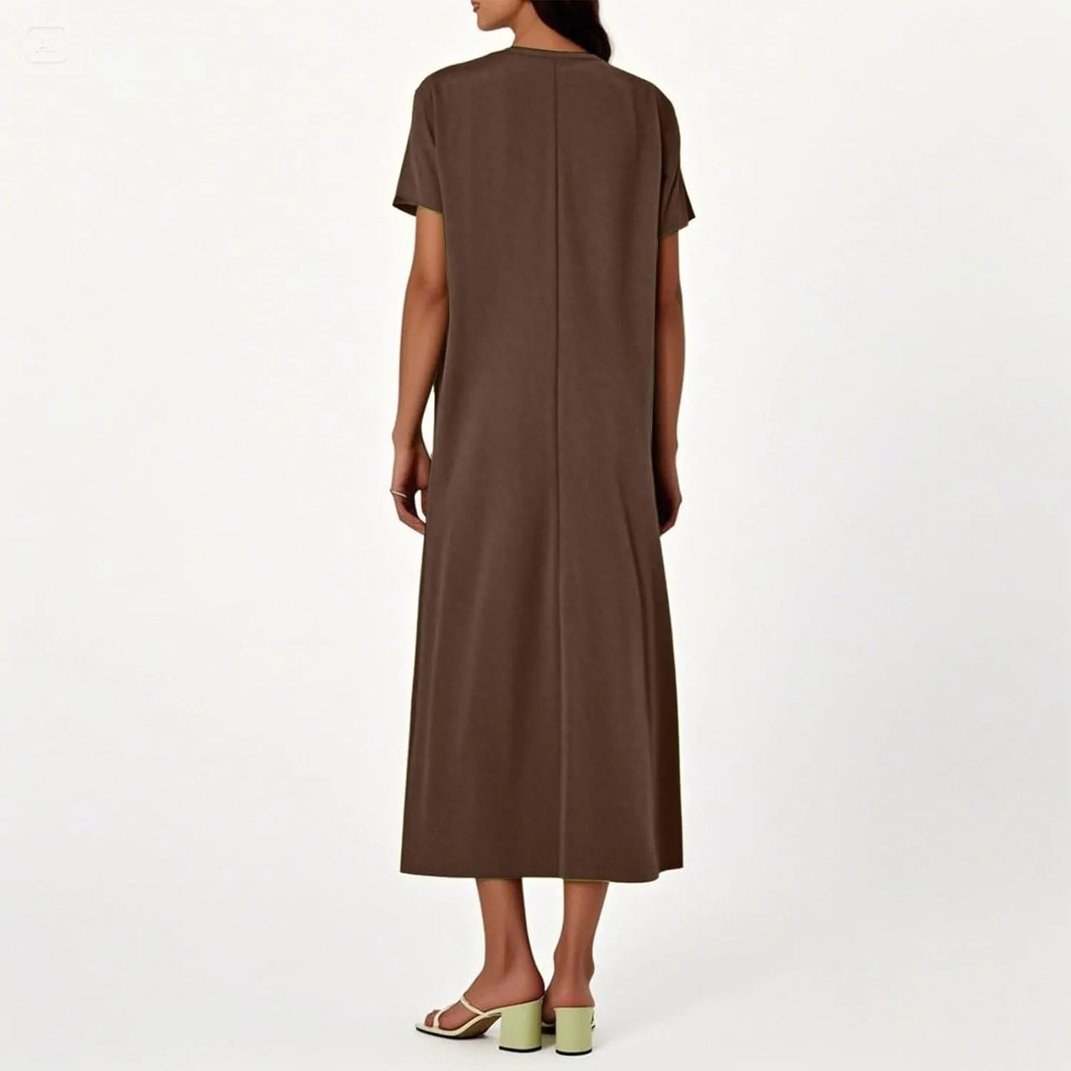 Linen Casual Dresses for Women Flowy V Neck Short Sleeve Maxi Lightweight Summer Beach Vacation Dress
