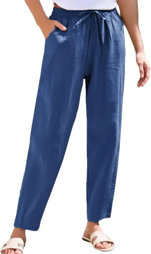Linen Pants for Women, Peasant Pants Casual Linen Straight Leg Print Trendy