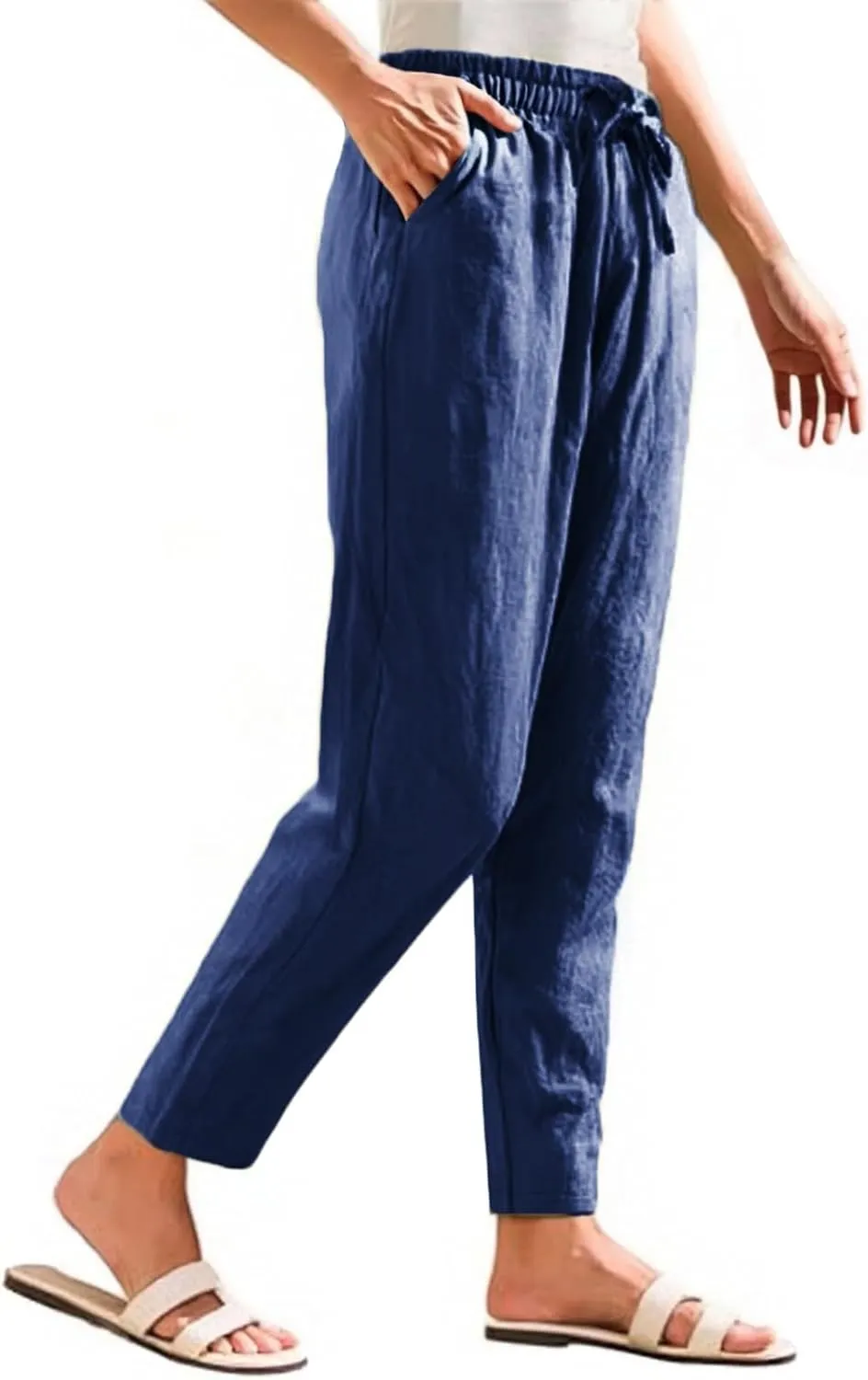 Linen Pants for Women, Peasant Pants Casual Linen Straight Leg Print Trendy