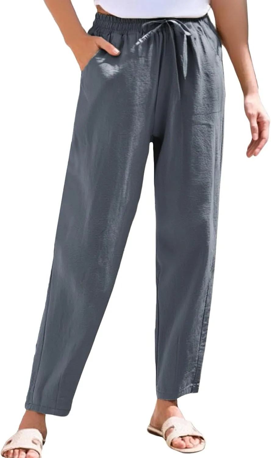Linen Pants for Women, Peasant Pants Linen Casual Straight Leg Drawstring Trendy