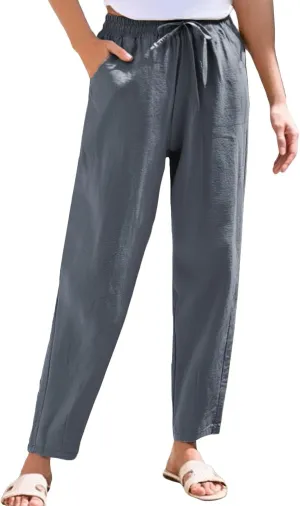 Linen Pants for Women, Peasant Pants Linen Casual Straight Leg Drawstring Trendy