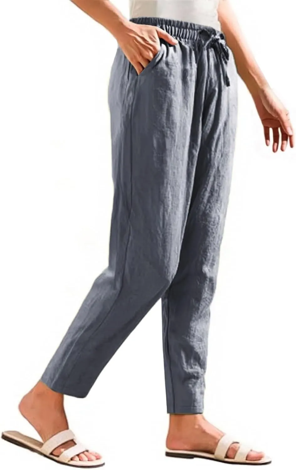 Linen Pants for Women, Peasant Pants Linen Casual Straight Leg Drawstring Trendy