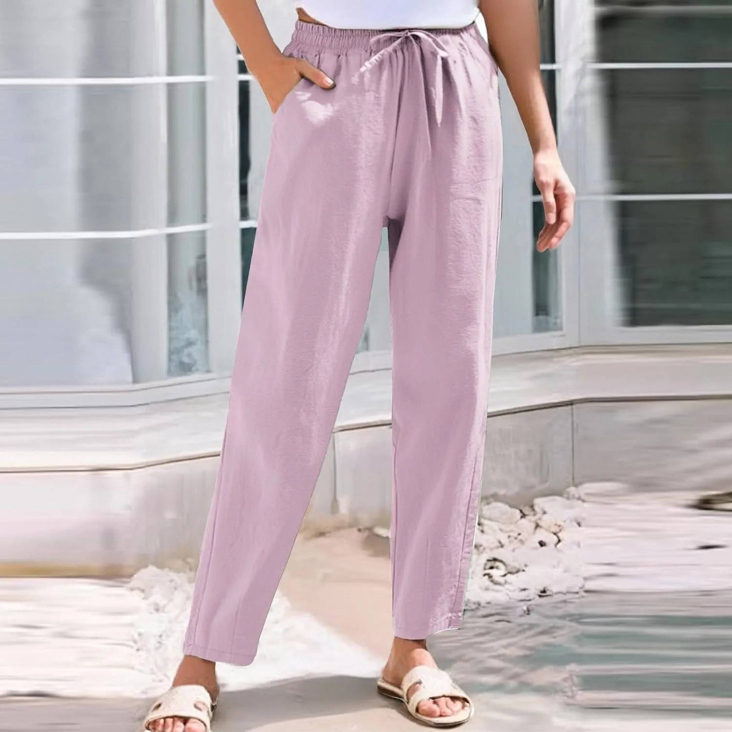 Linen Pants for Women, WomenS Peasant Pants Linen Straight Leg Casual Trendy