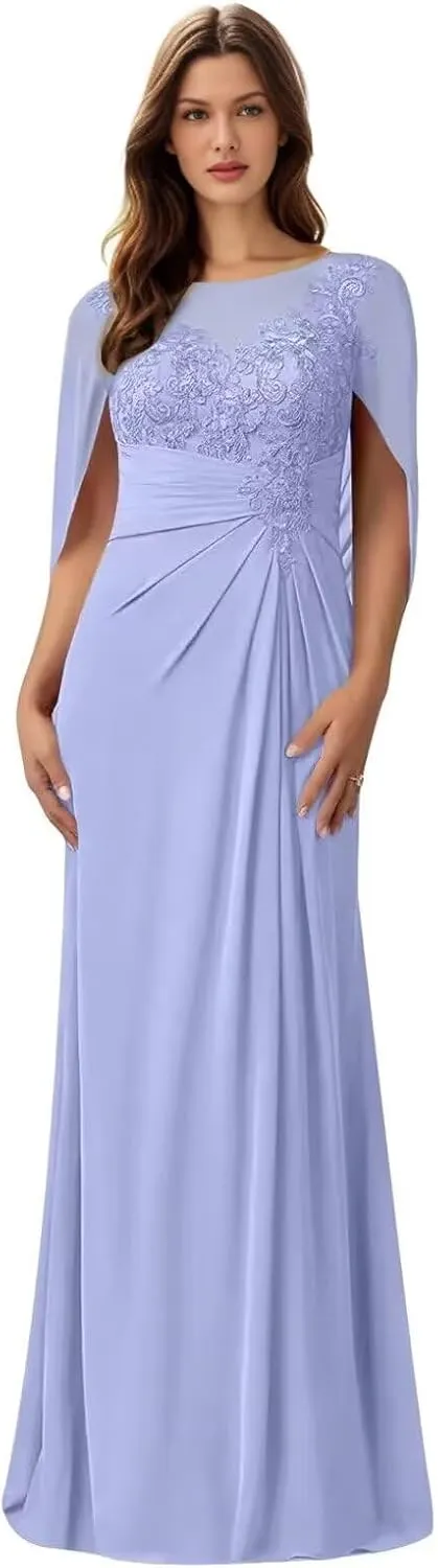 LongMother of The Bride Dresses for Wedding Lace Wedding Dresses for Bride Chiffon Formal Gown with Pockets