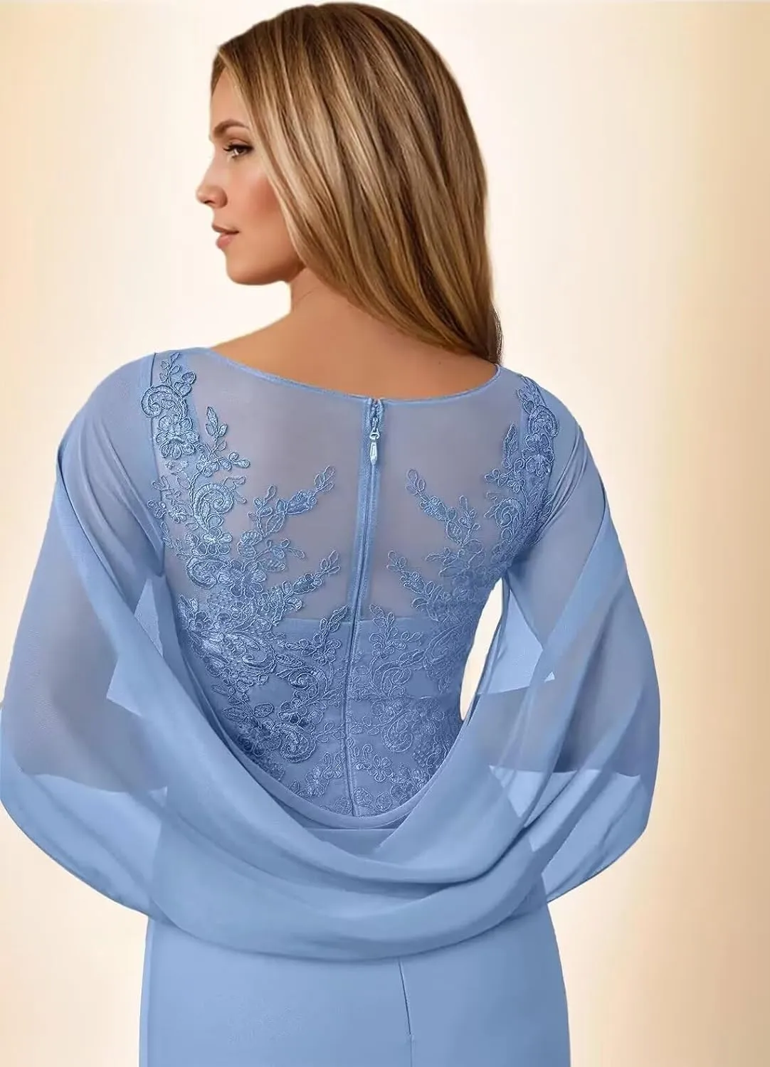 LongMother of The Bride Dresses for Wedding Lace Wedding Dresses for Bride Chiffon Formal Gown with Pockets