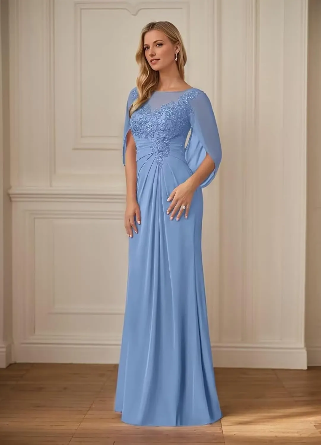 LongMother of The Bride Dresses for Wedding Lace Wedding Dresses for Bride Chiffon Formal Gown with Pockets