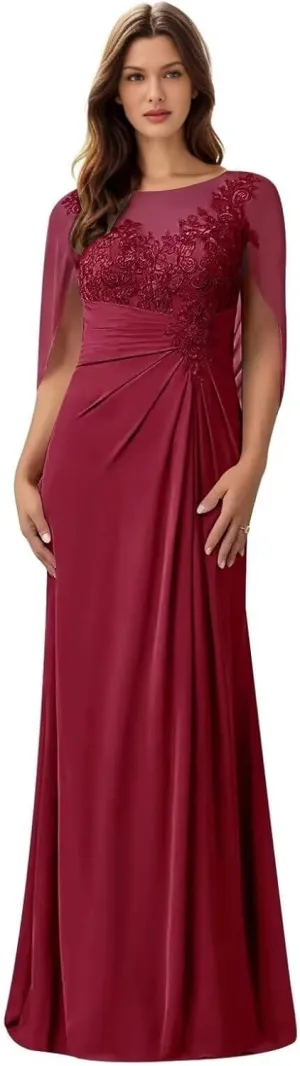 LongMother of The Bride Dresses for Wedding Lace Wedding Dresses for Bride Chiffon Formal Gown with Pockets