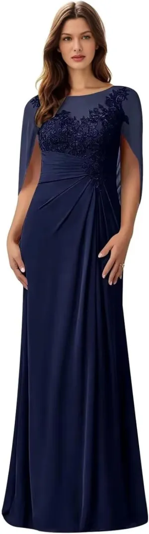 LongMother of The Bride Dresses for Wedding Lace Wedding Dresses for Bride Chiffon Formal Gown with Pockets