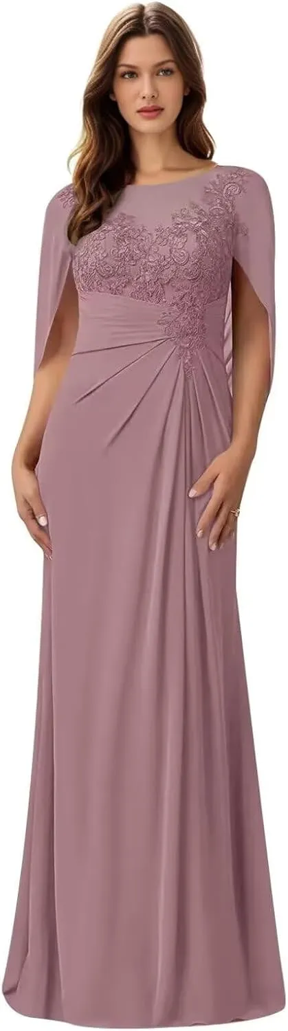 LongMother of The Bride Dresses for Wedding Lace Wedding Dresses for Bride Chiffon Formal Gown with Pockets