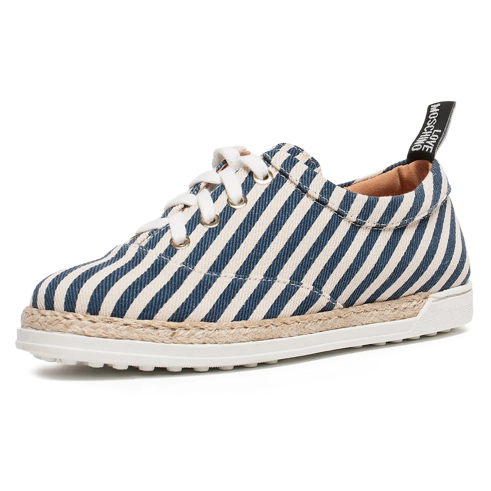 Love Moschino Blue/White Striped Lace Up Espadrilles