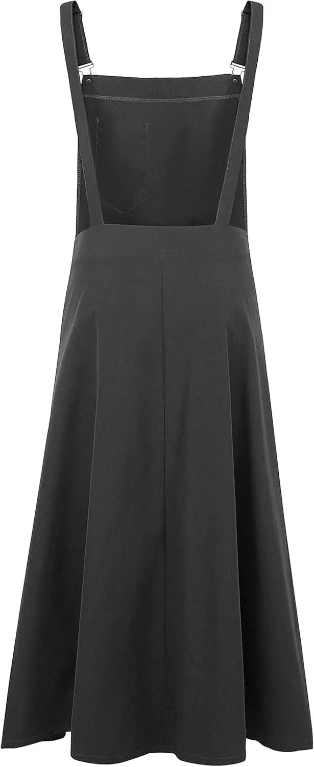 loveimgs Women's Fashion Adjusted Strap Relaxed Fit A Line Pleated Long Maxi Front Bib Overalls Skirt Pinafore
