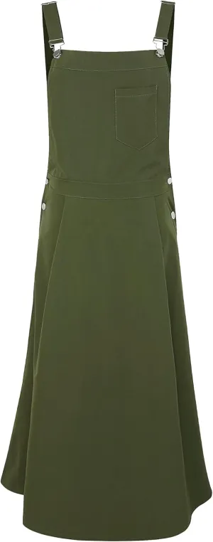 loveimgs Women's Fashion Adjusted Strap Relaxed Fit A Line Pleated Long Maxi Front Bib Overalls Skirt Pinafore