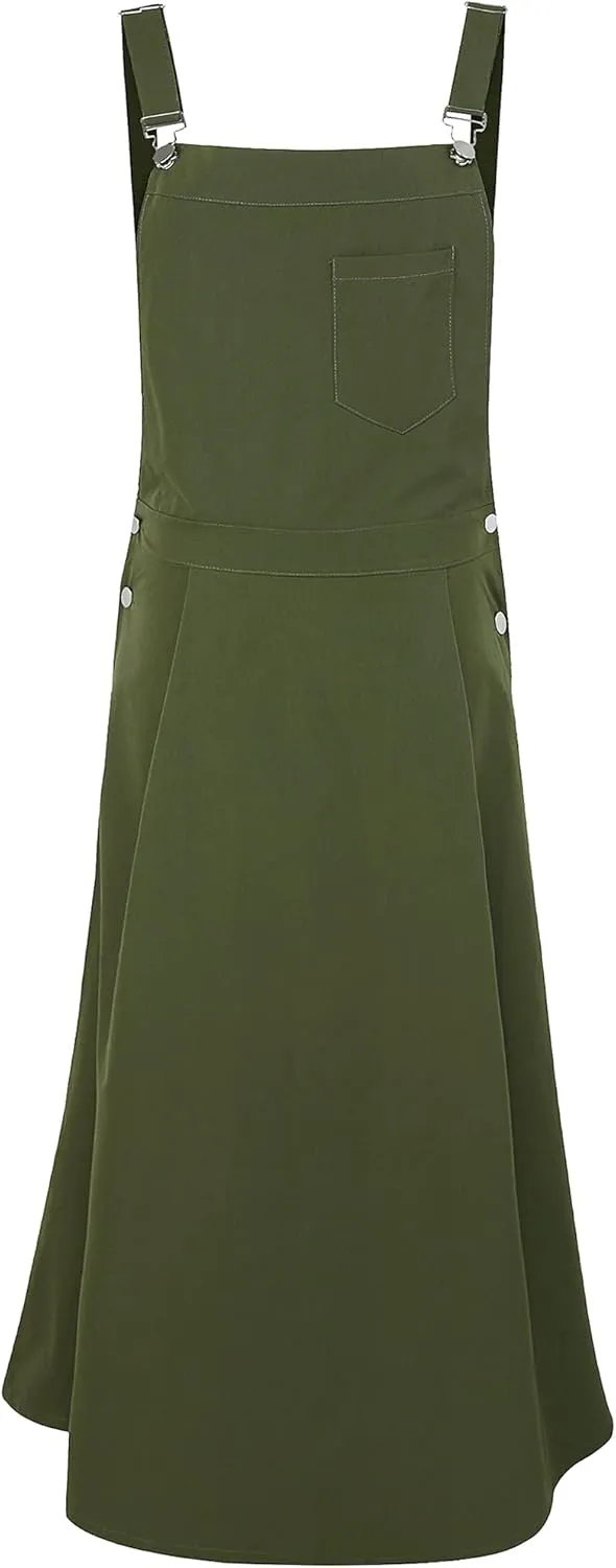 loveimgs Women's Fashion Adjusted Strap Relaxed Fit A Line Pleated Long Maxi Front Bib Overalls Skirt Pinafore