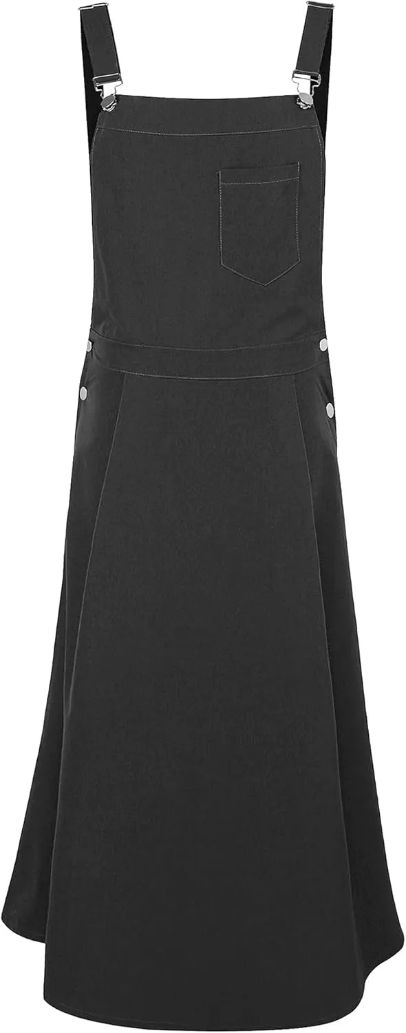 loveimgs Women's Fashion Adjusted Strap Relaxed Fit A Line Pleated Long Maxi Front Bib Overalls Skirt Pinafore