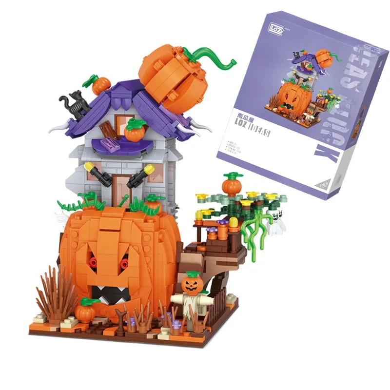 LOZ Creative MINI Halloween Hut House Building Block MOC Pumpkin Carriage Happy Halloween Decoration Bricks Boys Kids Toys Gifts
