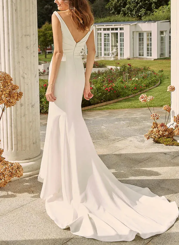 Luolandi V-Neck Sleeveless Wedding Dresses With Split Front Solid Color Sexy Simple