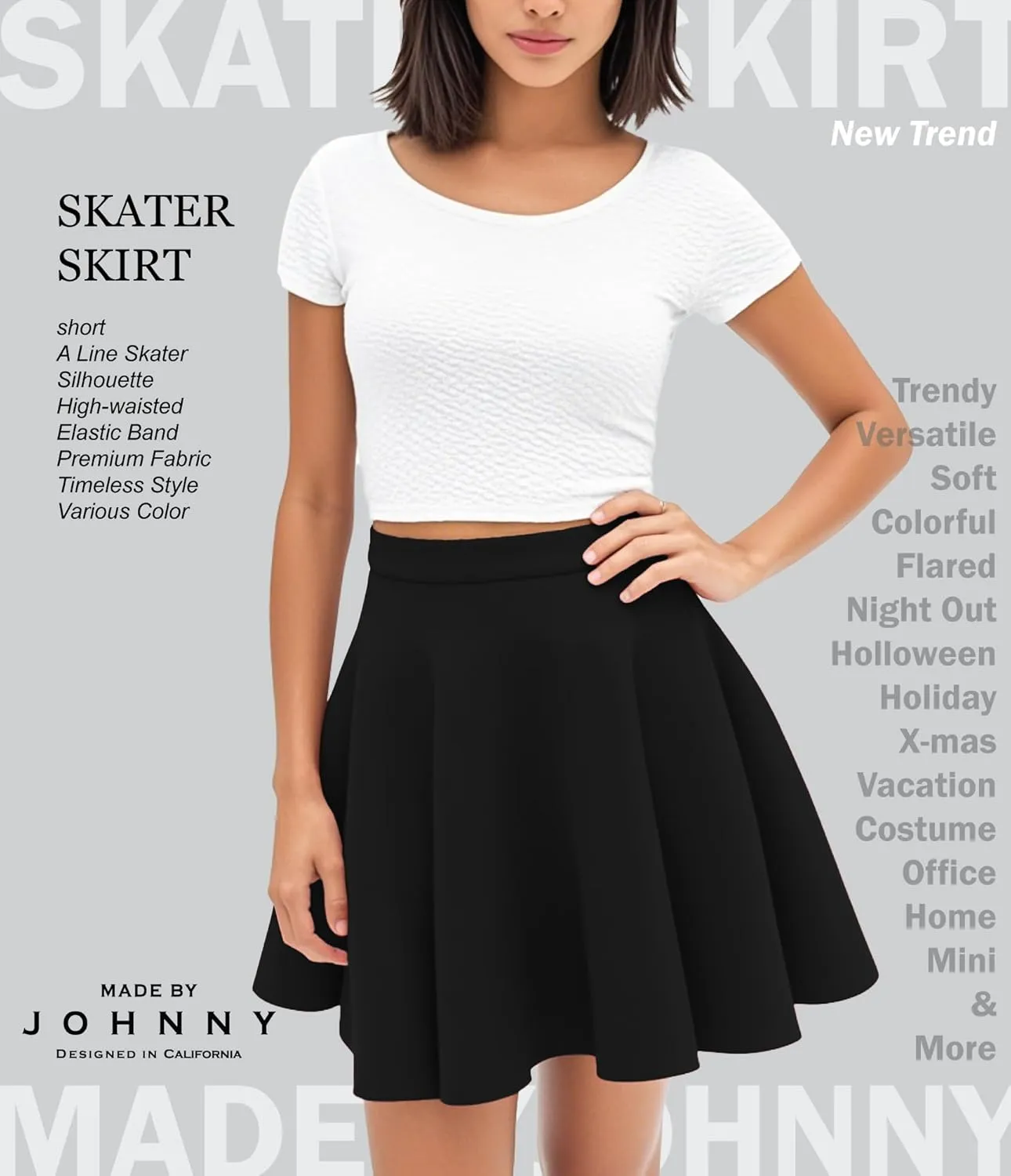 Made By Johnny Women's Basic Versatile Stretchy Flared Casual Mini Skater Skirt XS-3XL Plus Size